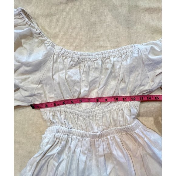 Cleobella Olive Mini Dress Ivory Puff Sleeves Open Back Ruffle Hem Cotton Large - Picture 7 of 13